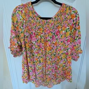 Terra & Sky Orange and Pink Multicolor Floral  Blouse